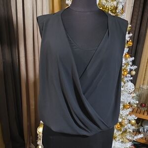 BCBGMaxAzria Black Draped Sleeveless Blouse